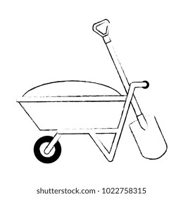 wheelbarrow with ground and shovel