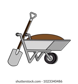 wheelbarrow with ground and shovel