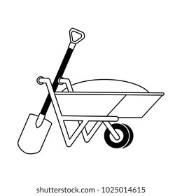 wheelbarrow with ground and shovel