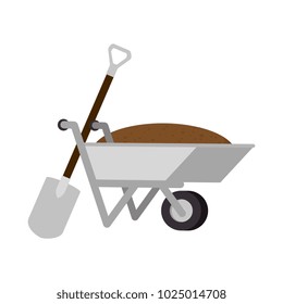 wheelbarrow with ground and shovel