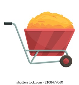 Wheelbarrow hay bale icon cartoon vector. Farm straw. Wheat stack