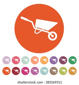 The wheelbarrow icon. Barrow symbol. Flat Vector illustration. Button Set