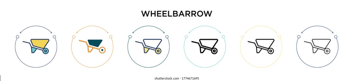 Wheelbarrow icon in filled, thin line, outline and stroke style. Vector illustration of two colored and black wheelbarrow vector icons designs can be used for mobile, ui, web