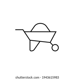 wheelbarrow icon in flat black line style, isolated on white background 