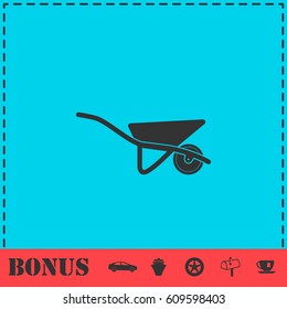 Wheelbarrow icon flat. Simple vector symbol and bonus icon