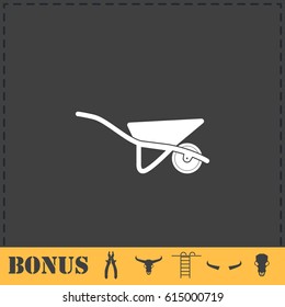 Wheelbarrow icon flat. Simple vector symbol and bonus icon