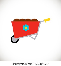 Wheelbarrow icon in flat style. Vector illustration