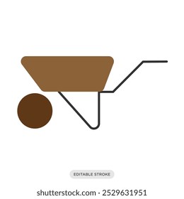 Wheelbarrow icon, gardening symbol on white background - vector illustration