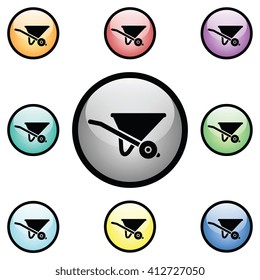 Wheelbarrow Icon Glass Button Icon Set