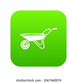 Wheelbarrow icon green vector isolated on white background
