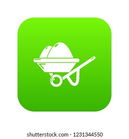 Wheelbarrow icon green vector isolated on white background