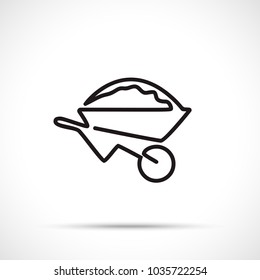 Wheelbarrow icon. Wheelbarrow icon isolated on white background. Working tool icon sign symbol. One line art style.