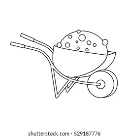 Wheelbarrow icon in outline style isolated on white background. Build and repair symbol stock vector illustration.