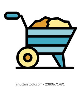 Wheelbarrow icon outline vector. Concrete mixer. Cement truck color flat