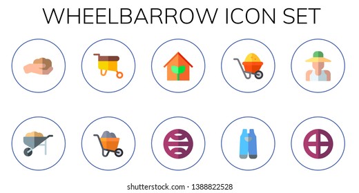 wheelbarrow icon set. 10 flat wheelbarrow icons.  Collection Of - gardening, garden, terra, gardener