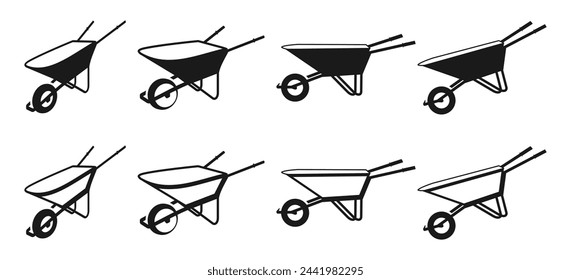 wheelbarrow icon set with different position view. vector illustration isolated on white background
