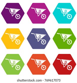 Wheelbarrow icon set many color hexahedron isolated on white vector illustration svg