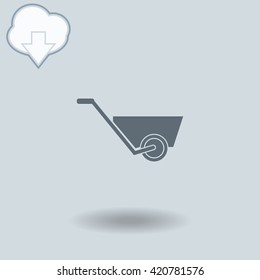 Wheelbarrow icon with shadow. Cloud of download with arrow.