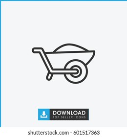 wheelbarrow icon. simple outline wheelbarrow vector icon. on white background.
