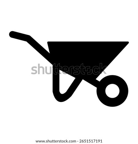 Wheelbarrow icon. Simple silhouette of a garden or construction cart. Symbol of manual labor, gardening, and yard work.