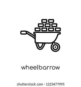 Wheelbarrow icon. Trendy modern flat linear vector Wheelbarrow icon on white background from thin line Construction collection, editable outline stroke vector illustration
