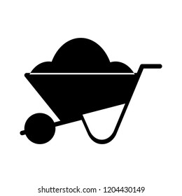 wheelbarrow icon - vector barrow wheel sign symbol. construction equipment illustration isolated, silhouette carry construction