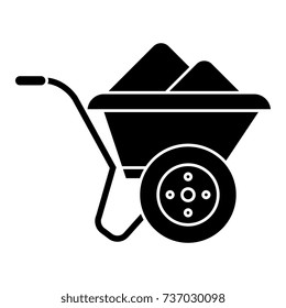 wheelbarrow icon, vector illustration, black sign on isolated background