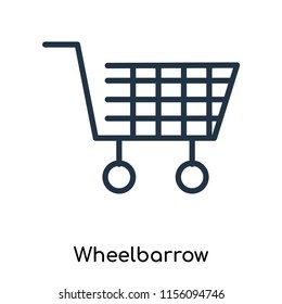 Wheelbarrow icon vector isolated on white background. thin symbols or lined elements in outline style