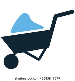 Wheelbarrow icon vector, representing material transport, gardening, and manual labor. Perfect for construction sites, landscaping, home projects, and heavy lifting assistance.