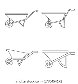 Wheelbarrow icon vector set. garden tool illustration sign collection. Agriculture cart symbol. 