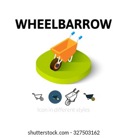 Wheelbarrow icon, vector symbol in flat, outline and isometric style