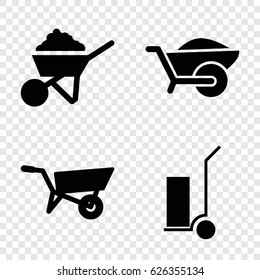 Wheelbarrow icons set. set of 4 wheelbarrow filled icons such as wheel barrow, construction, cart cargo