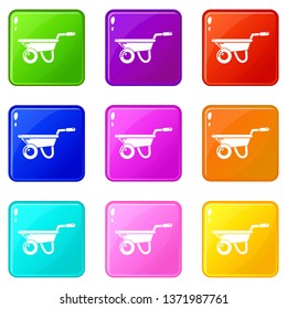 Wheelbarrow icons set 9 color collection isolated on white for any design