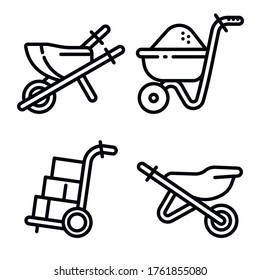Wheelbarrow icons set. Outline set of wheelbarrow vector icons for web design isolated on white background