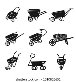 Wheelbarrow icons set. Simple set of wheelbarrow vector icons for web design on white background