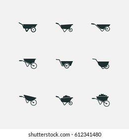 wheelbarrow icons set vector