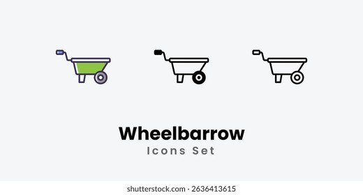 Wheelbarrow Icons thin line and glyph vector icon stock illustration