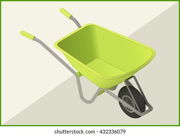 wheelbarrow isolated on white background. hand-barrow isometric flat vector 3d illustration