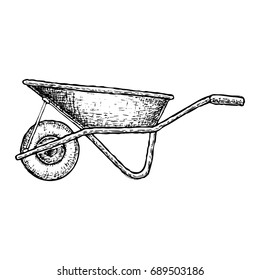 Wheelbarrow isolated on white background, sketch illustration. Vector