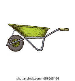 Wheelbarrow isolated on white background, sketch illustration. Vector