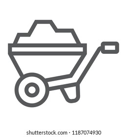 Wheelbarrow line icon, tool and cart, agriculture sign, vector graphics, a linear pattern on a white background, eps 10.
