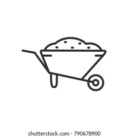 wheelbarrow with load. linear icon. Line with Editable stroke