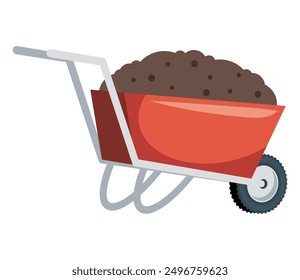 wheelbarrow loaded with soil for agriculture isolated