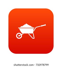 Wheelbarrow loaded with soil icon digital red for any design isolated on white vector illustration svg