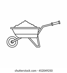 Wheelbarrow loaded with soil icon in outline style isolated vector illustration svg