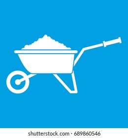 Wheelbarrow loaded with soil icon white isolated on blue background vector illustration svg