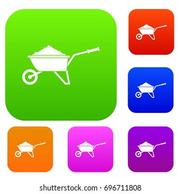 Wheelbarrow loaded with soil set icon in different colors isolated vector illustration. Premium collection