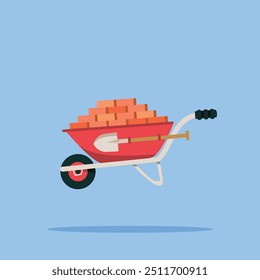 wheelbarrow logo with bricks, illustration of carpentry transportation equipment. suitable for posters and web icons