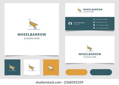 Wheelbarrow logo design with editable slogan. Branding book and business card template.