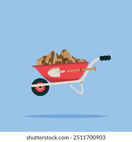 wheelbarrow logo with natural stone, illustration of carpentry transportation equipment. suitable for posters and web icons